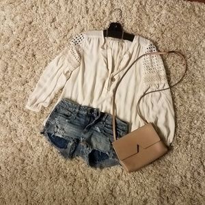Petite White Loft Peasant Blouse